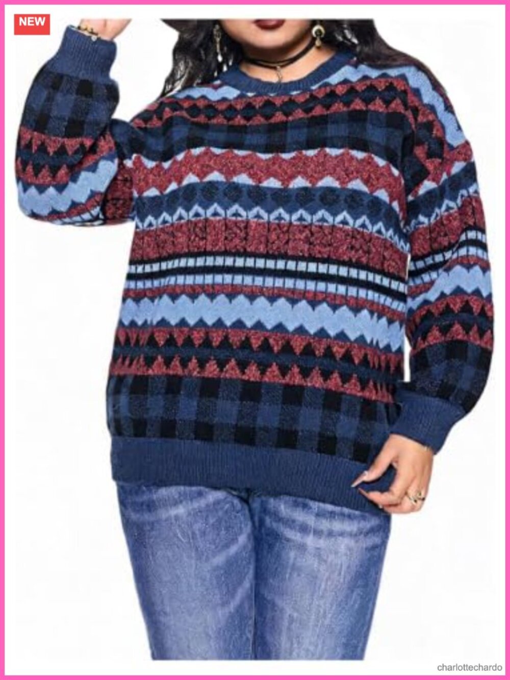 Women's Plus Size Grunge Punk Long Sleeve Print Pullover Sweater